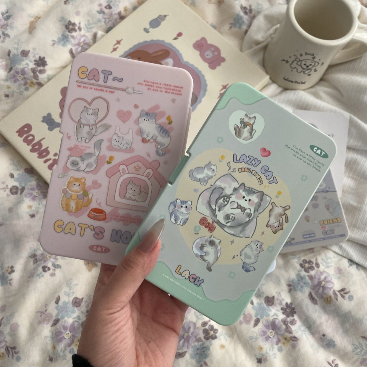 Mirror Lazy Cats Colored Contact Lens Case - BEAUEYE (UK)