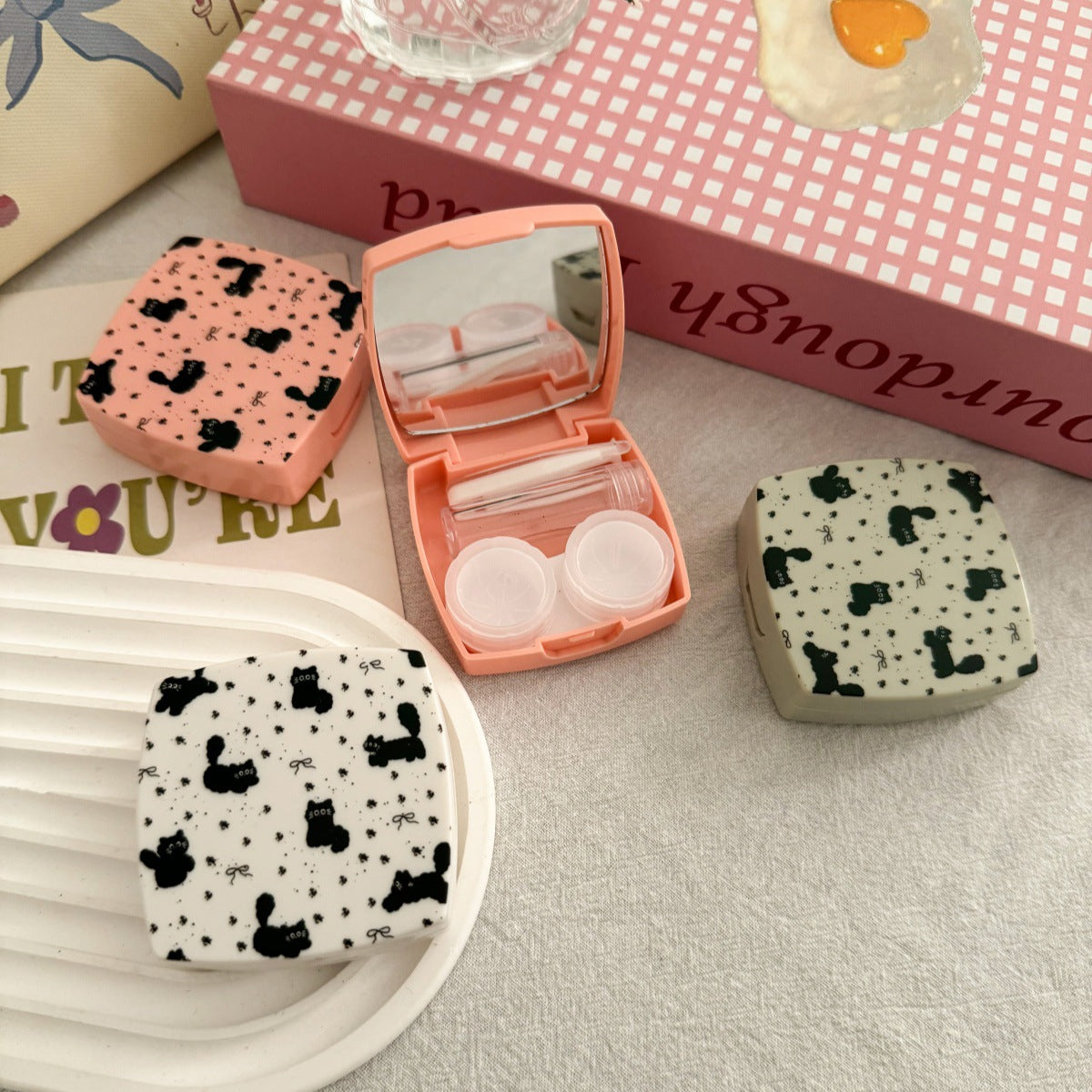 Floral Bow Cat-Shaped Coloured Contact Lens Case