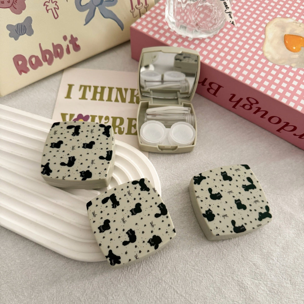 Floral Bow Cat-Shaped Coloured Contact Lens Case