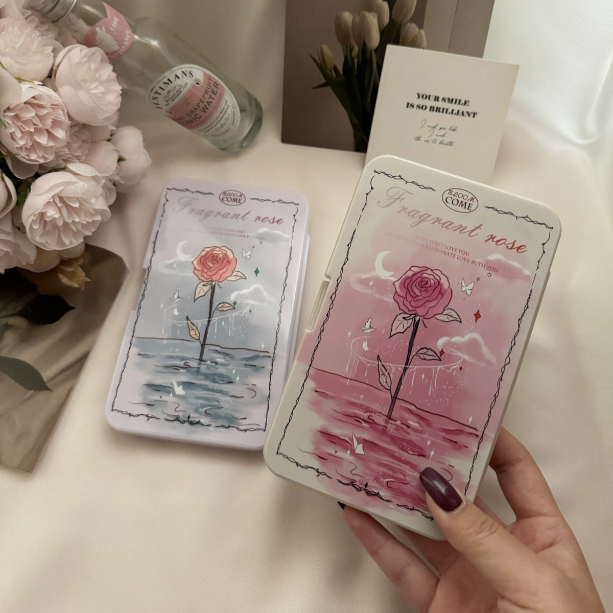 Vintage Fantasy Rose Coloured Contact Lens Case Main image