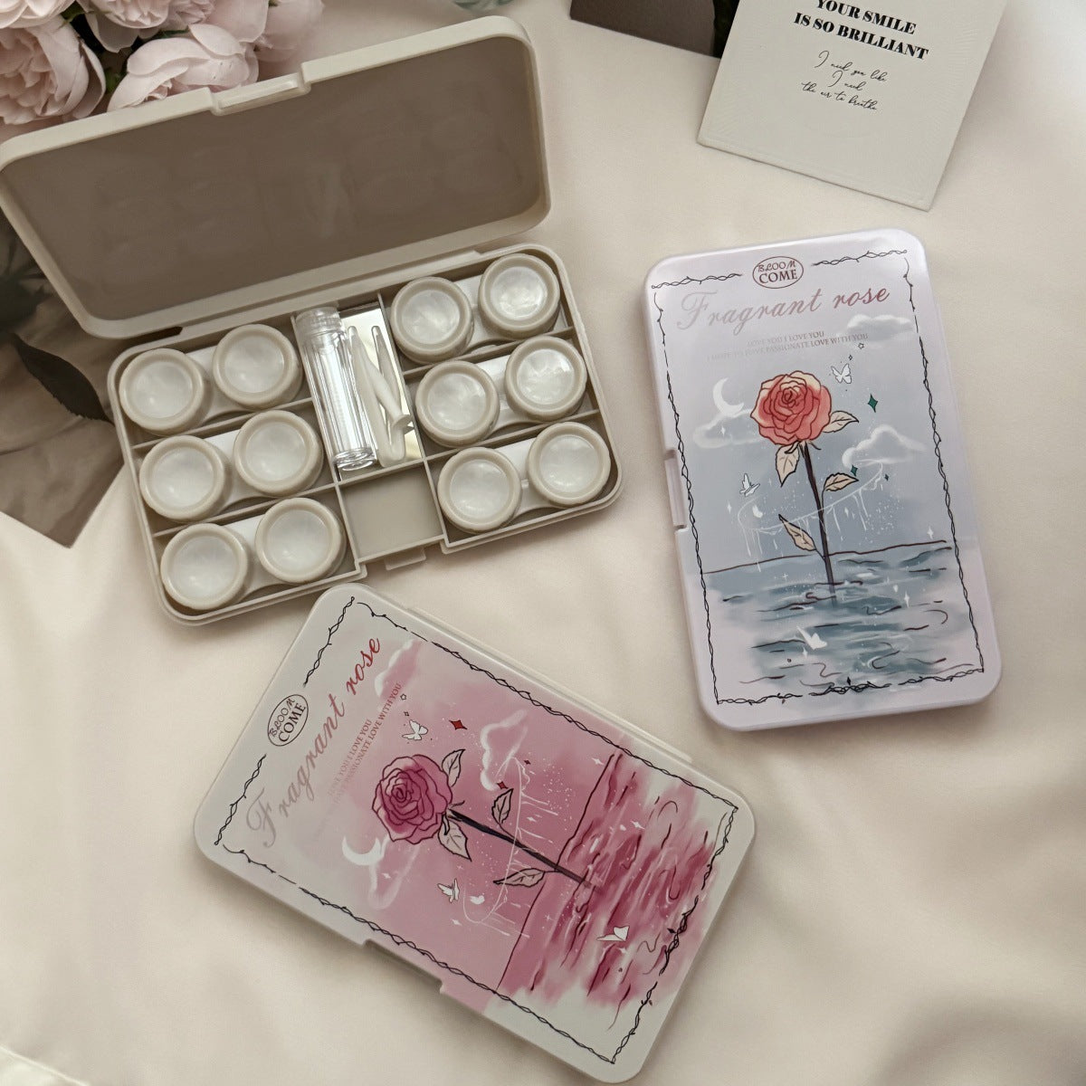 Vintage Fantasy Rose Coloured Contact Lens Case Secondary image