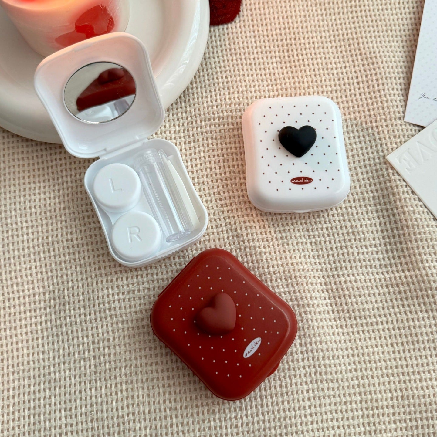 Polka Dot Heart Coloured Contact Lens Case Secondary image