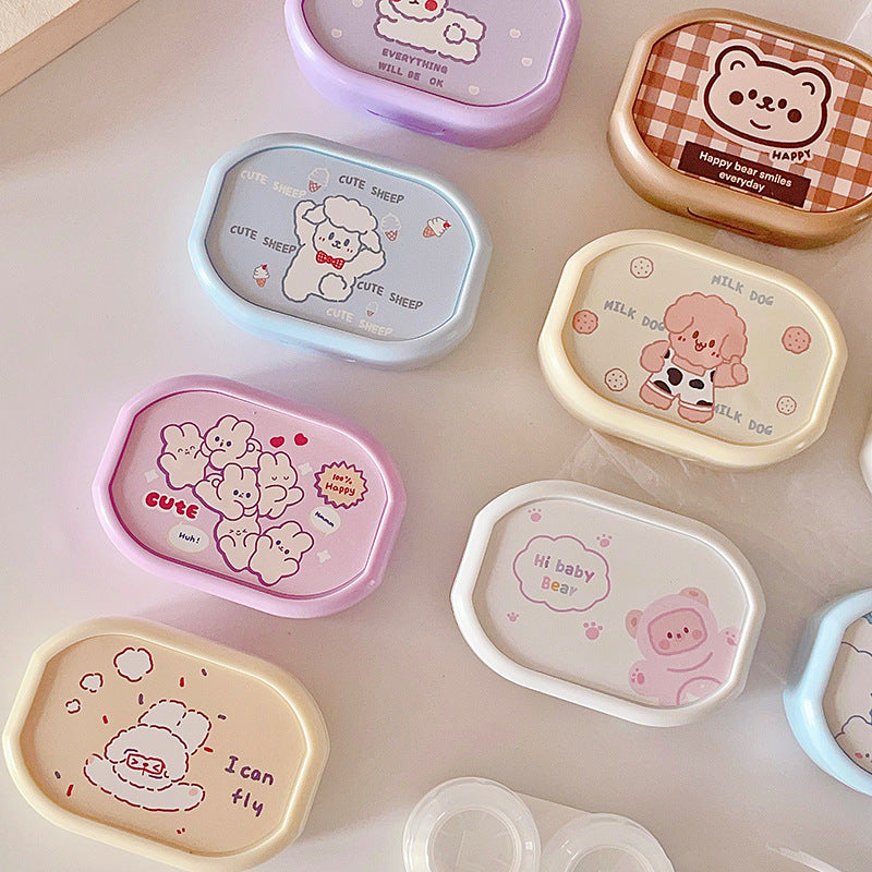 Cute Cartoon with Mirror Colored Contact Lens Case