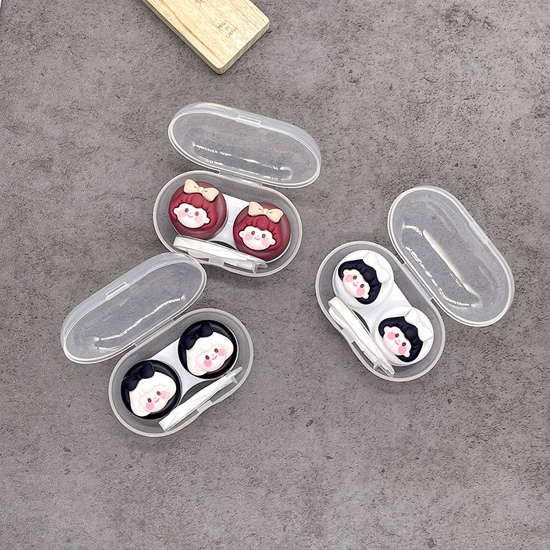 Lovely Girl Head Colored Contact Lens Case