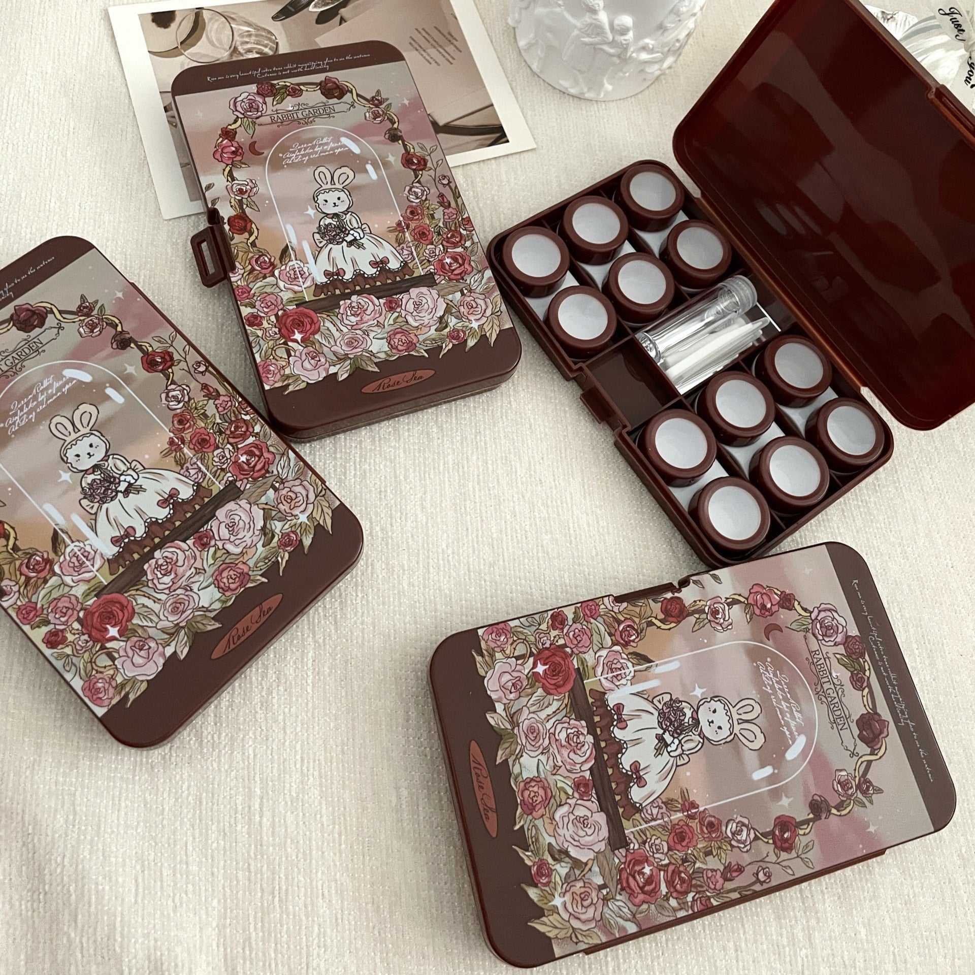 Rose Rabbit Garden Colored Contact Lens Case