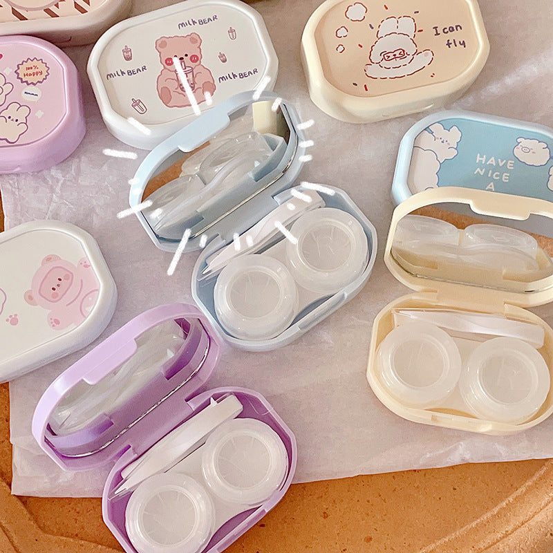 Cute Cartoon with Mirror Colored Contact Lens Case