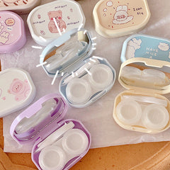 Cute Cartoon with Mirror Colored Contact Lens Case