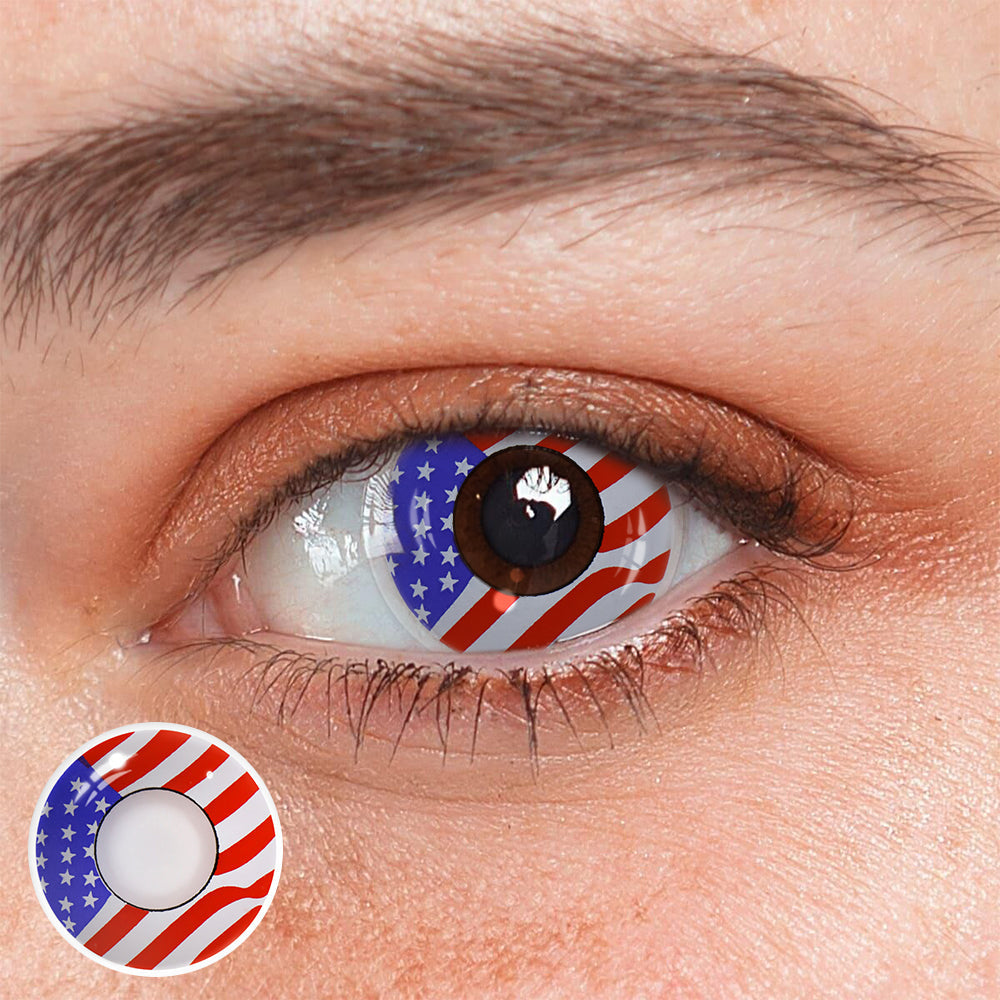 Cosplay America Flag Red Colored Contact Lenses