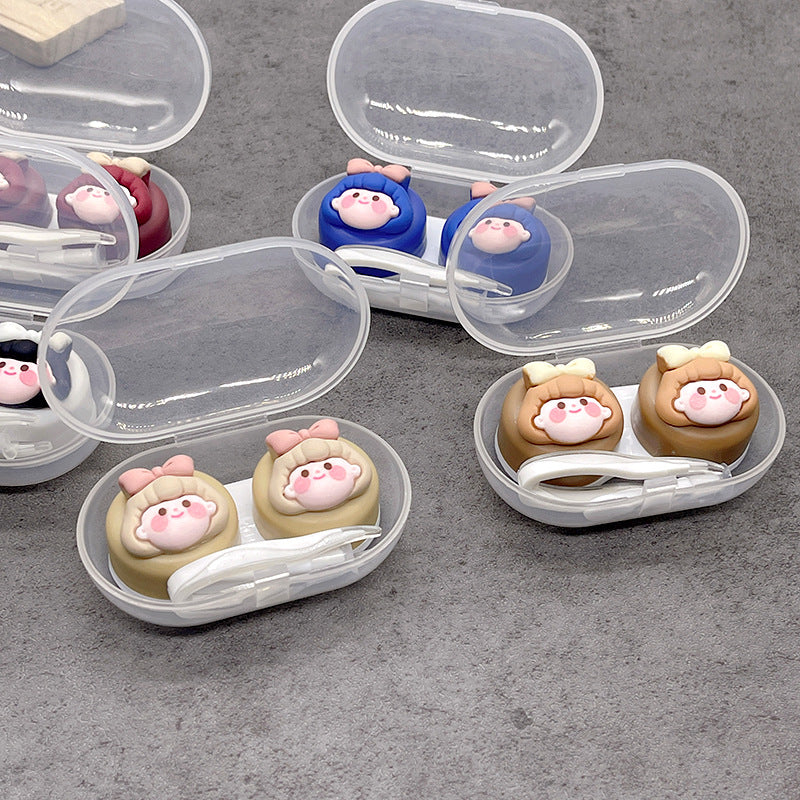 Lovely Girl Head Colored Contact Lens Case