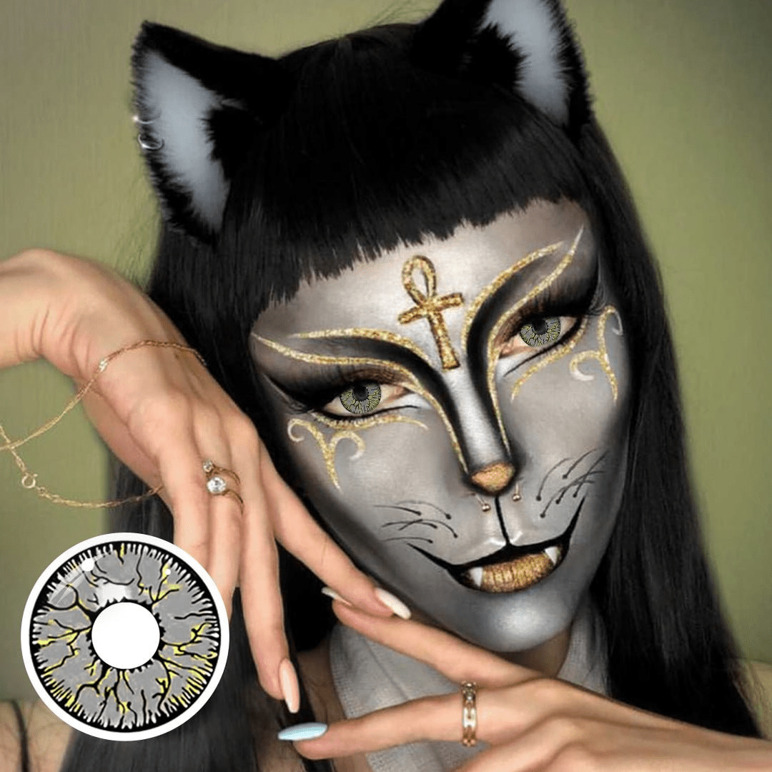 Cosplay Crack Yellow Gray Coloured Contact Lenses Secondary image
