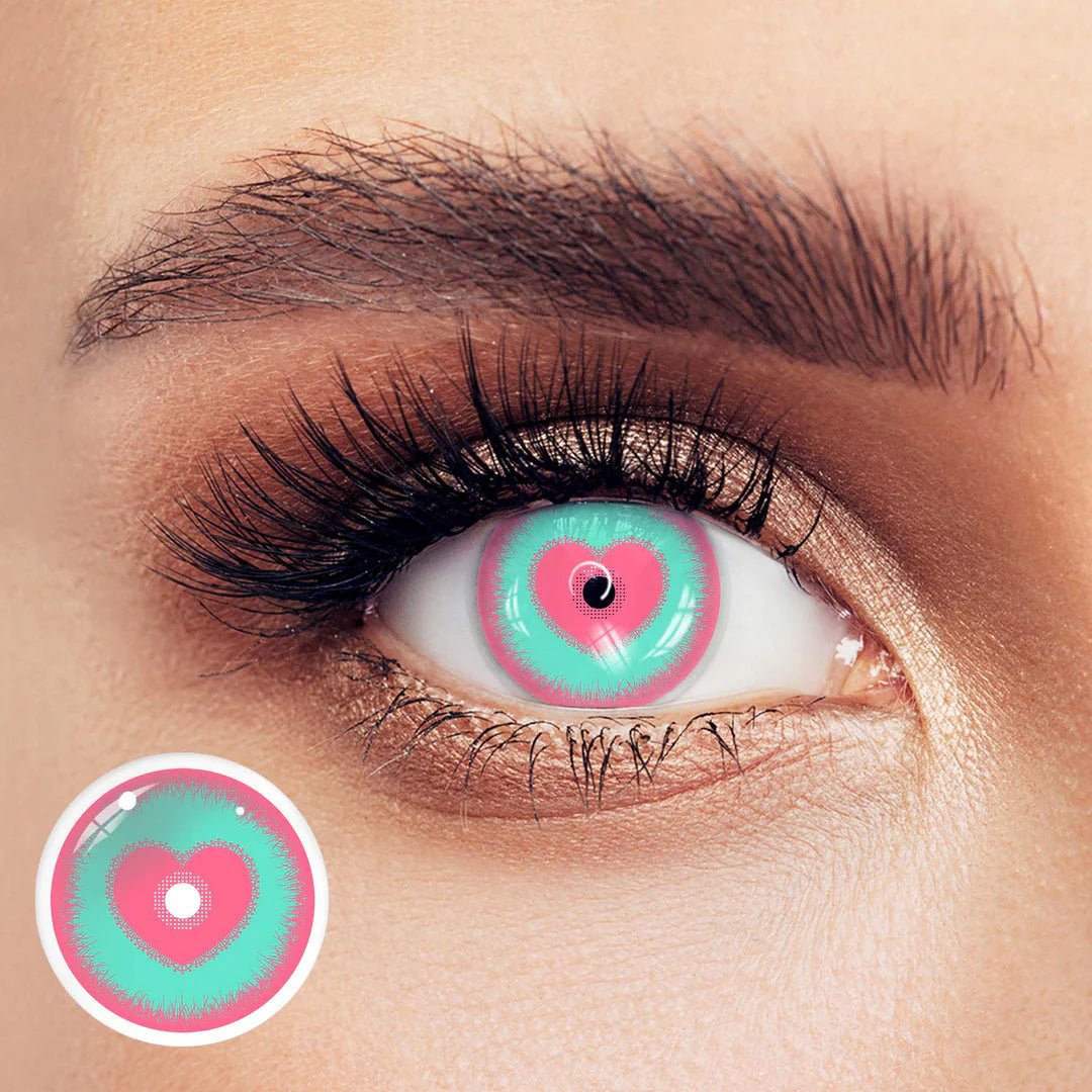 Cosplay Pink love Green Coloured Contact Lenses Secondary image