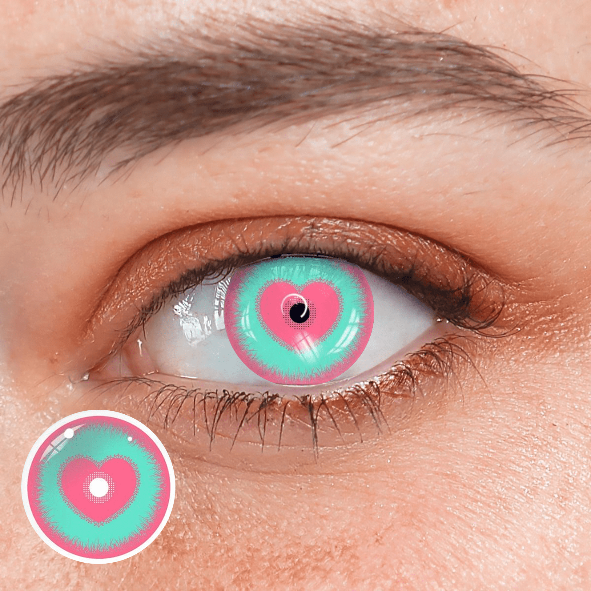 Cosplay Pink love Green Coloured Contact Lenses - BEAUEYE (UK) Main image