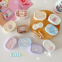 Cute Cartoon with Mirror Colored Contact Lens Case