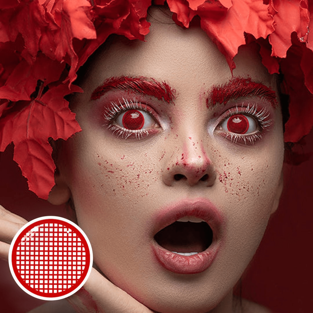 Halloween Red Mesh Coloured Contact Lenses Secondary image