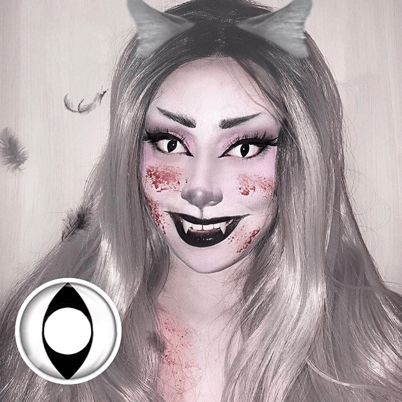 Halloween White Cat Eye Coloured Contact Lenses Secondary image