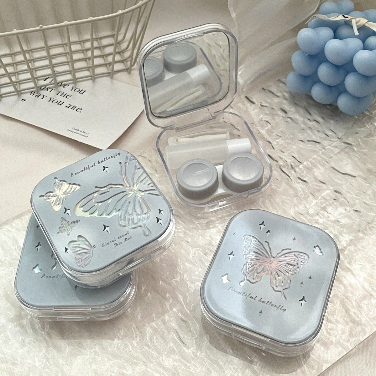 Ins Like Fish Cold Laser Butterflies Colored Contact Lens Case Secondary image