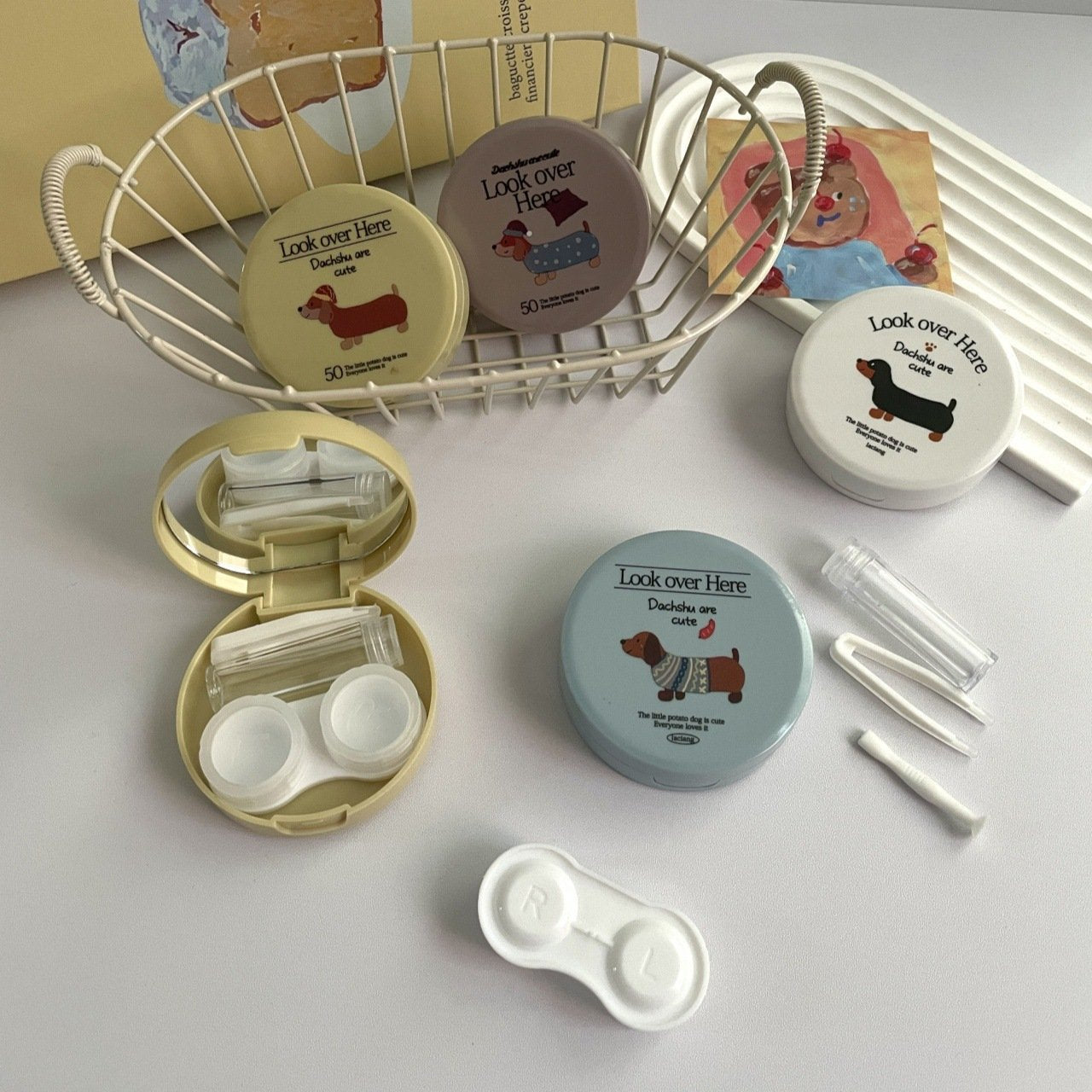 Ins Cute Dog Colored Contact Lens Case