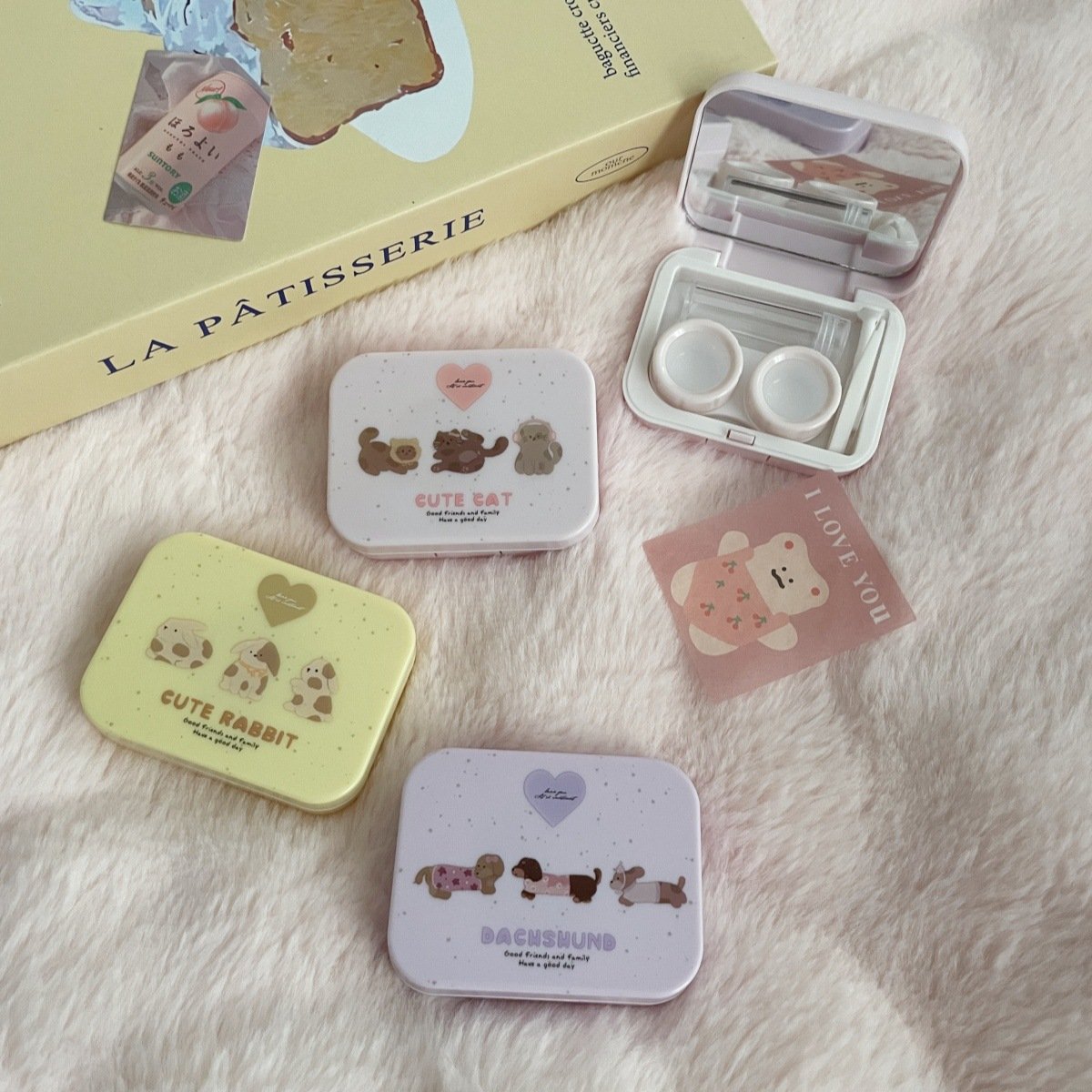 Young Girl Style With Cute Pets Colored Contact Lens Case